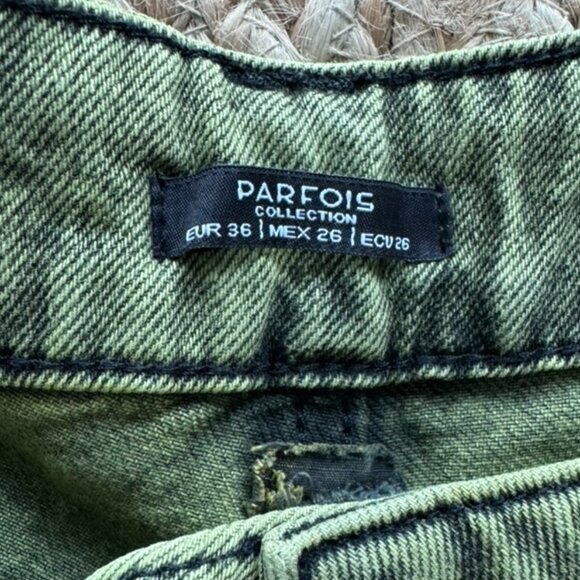 💚 PARFOIS Olive Green Denim Shorts – Size 36 (US 4) - Picture 5 of 7